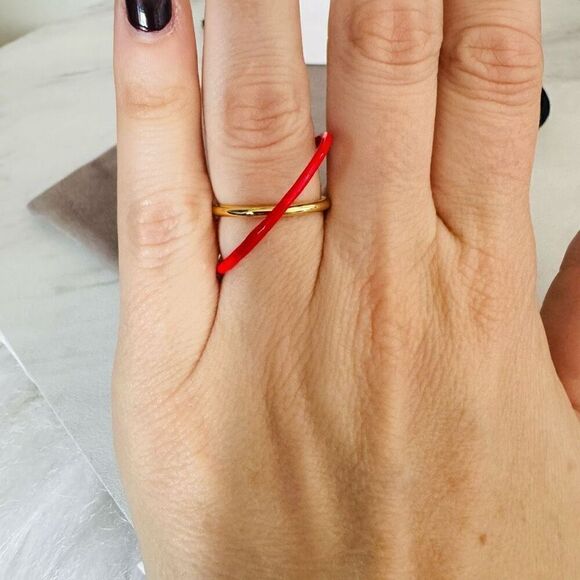 Alexis Bittar Retro Memphis 14K Yellow Goldplated Orbit Ring, Red/Gold, Size 9 N - Picture 7 of 8